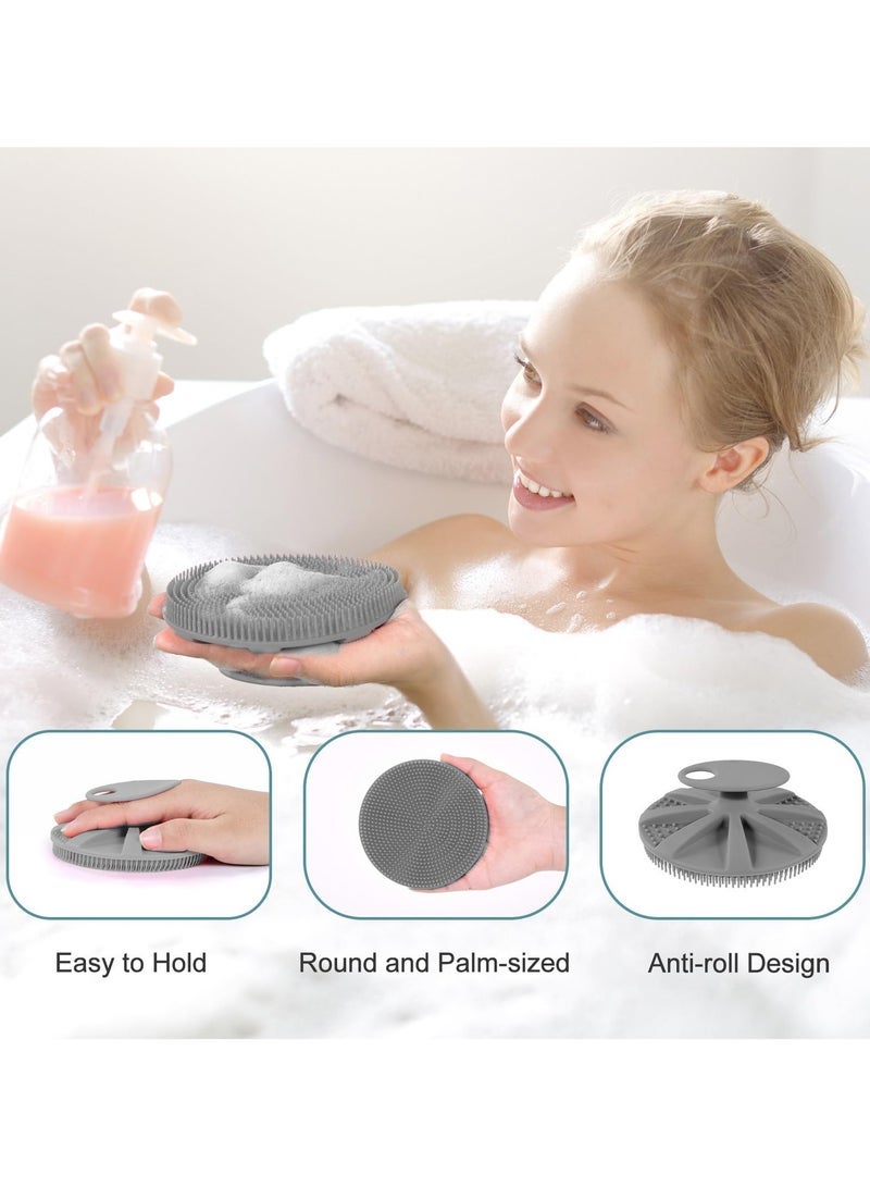 food grade soft silicone body scrubber shower brush handheld cleansing skin brush gentle exfoliating and lather well 1pcs grey - Image 2